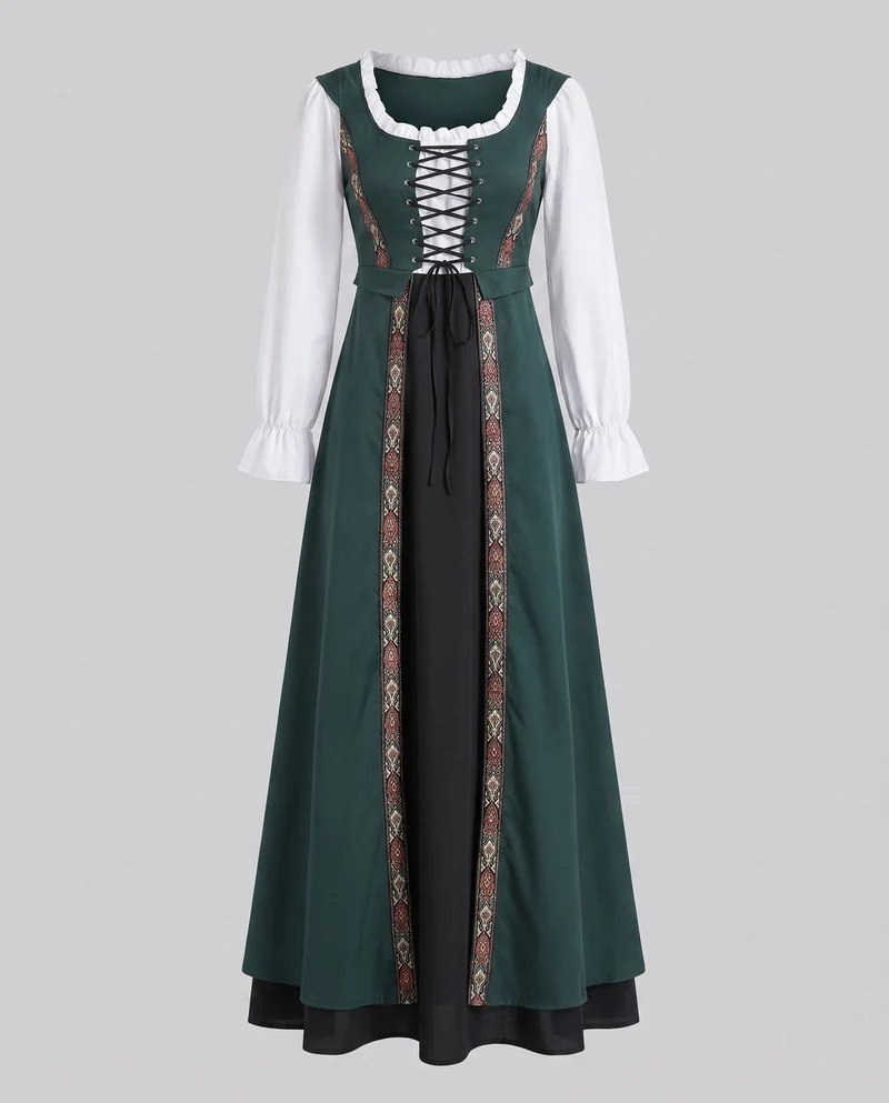 Damen Trachtenkleid mit dekorativer Schnürung und farbigen Stickdetails Drune