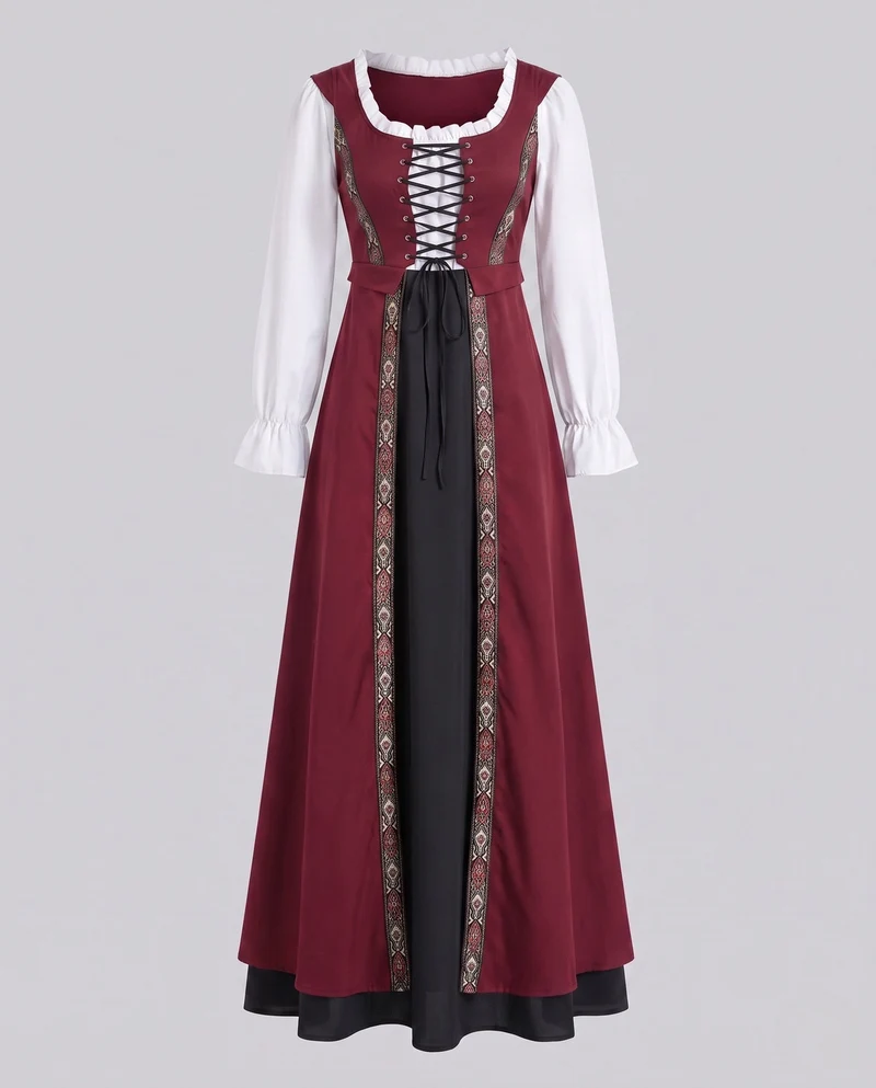 Damen Trachtenkleid mit dekorativer Schnürung und farbigen Stickdetails Drune