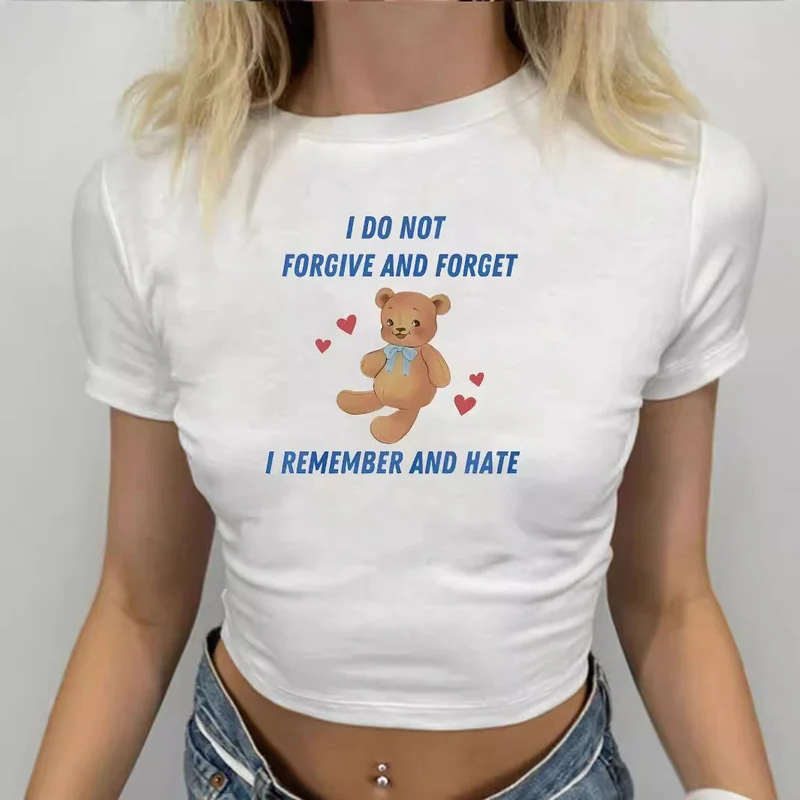 Damen Crop-T-Shirt mit kreativem Bärenmotiv und witzigem Spruch Drune