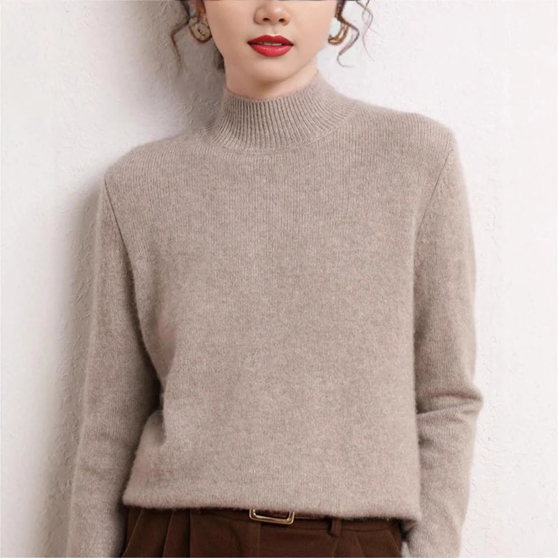 Damen kaschmirähnlicher Pullover mit Stehkragen und schmalen Ärmeln Drune