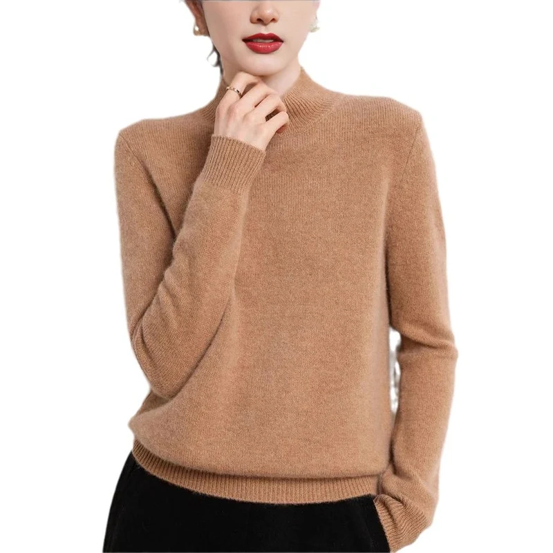 Damen kaschmirähnlicher Pullover mit Stehkragen und schmalen Ärmeln Drune