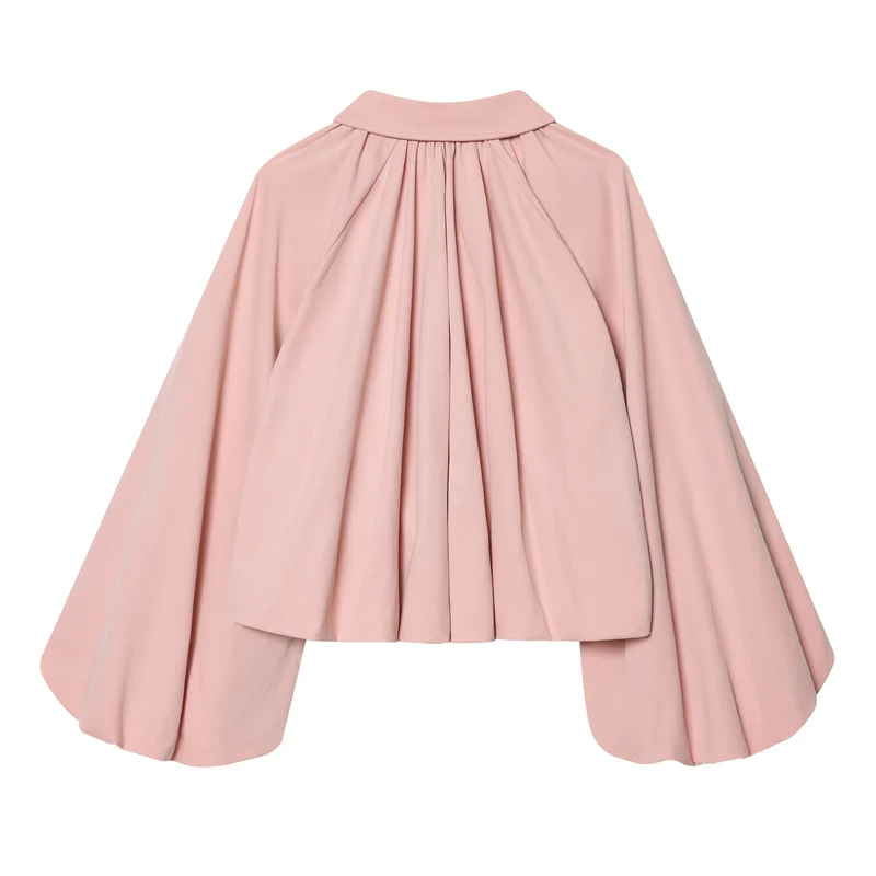 Damen nan weite Plissee Capejacke mit Umlegekragen Reißverschluss und elastischem Saum Drune