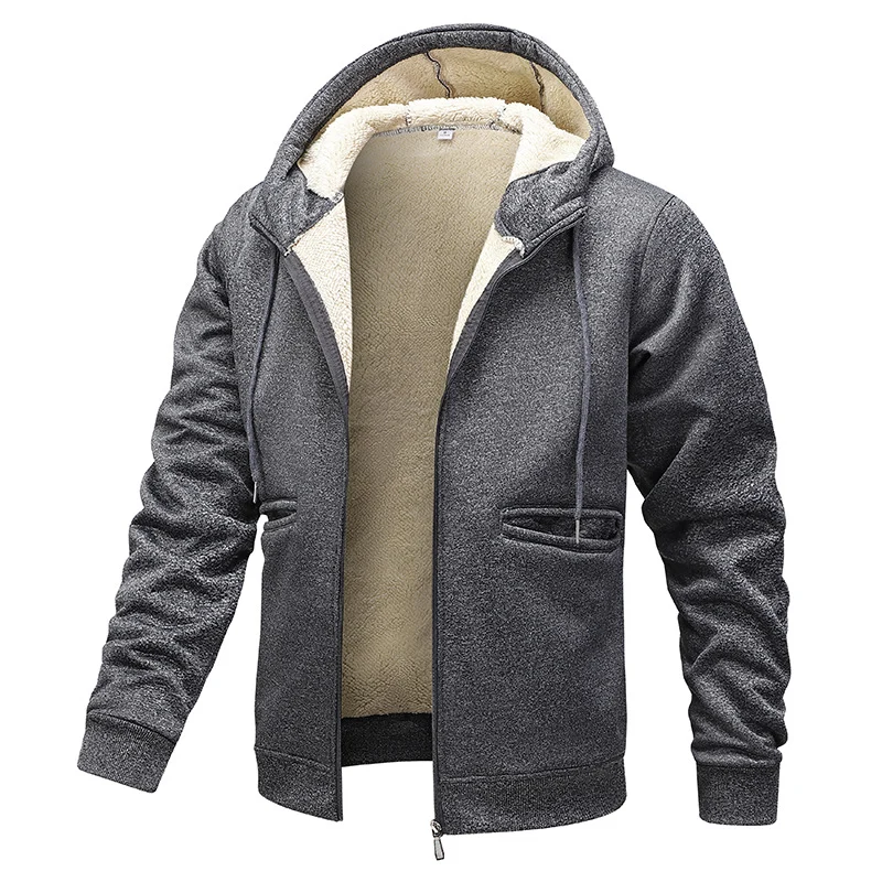 Herren gefütterte Kapuzenjacke im Blousonstil mit hochflorigem Teddyinnenfutter und Handwärmepaspeltaschen Drune