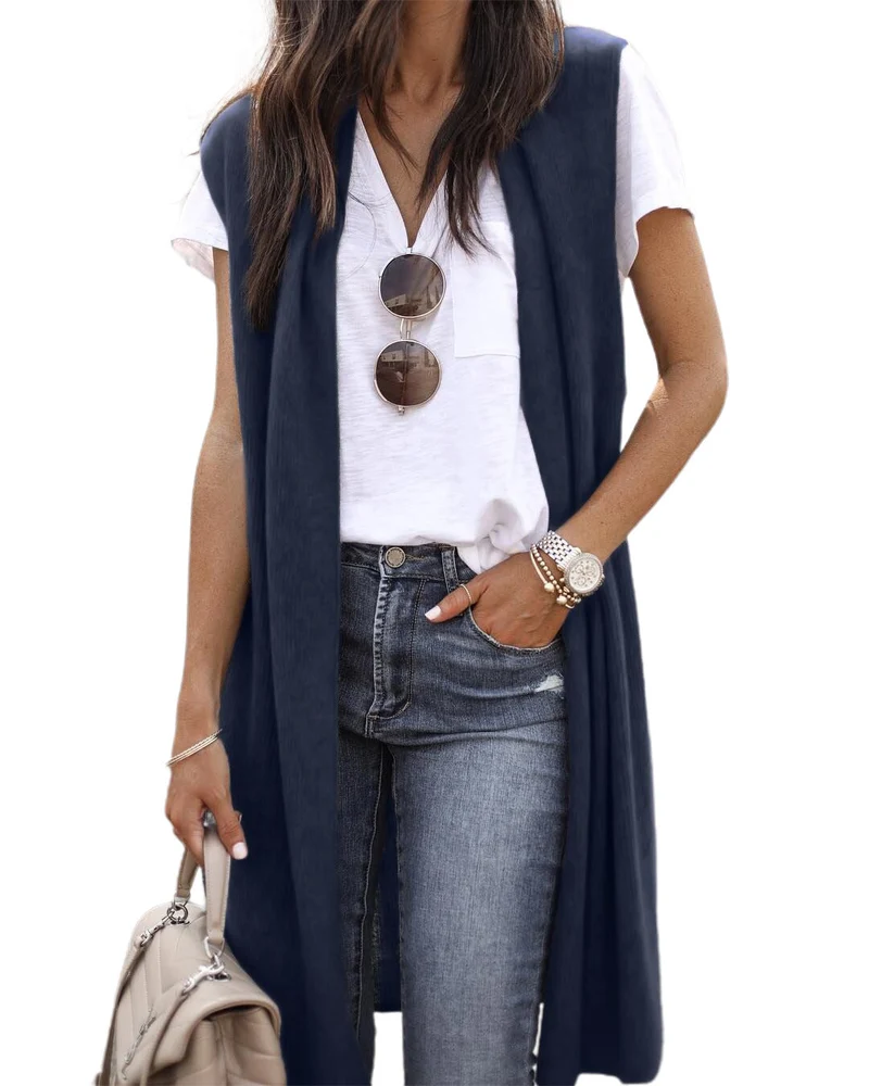 Damen Strickweste im lässigen Oversized-Design mit offenen Fronten und kurzer Ärmellänge Drune