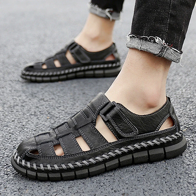 Herren Atmungsaktive Ledersandalen mit komfortablem Klettverschluss Drune