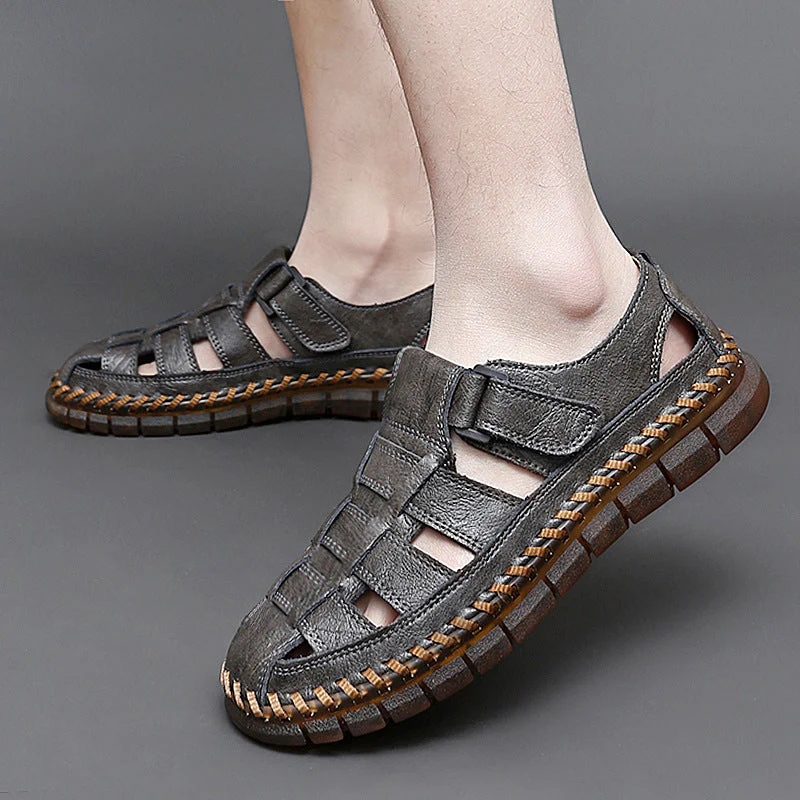 Herren Atmungsaktive Ledersandalen mit komfortablem Klettverschluss Drune