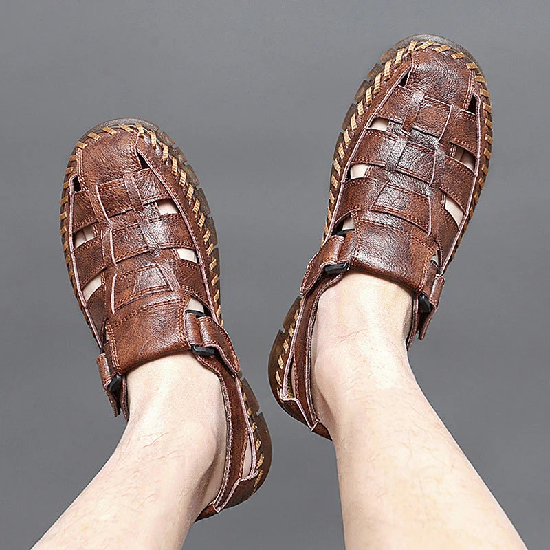 Herren Atmungsaktive Ledersandalen mit komfortablem Klettverschluss Drune