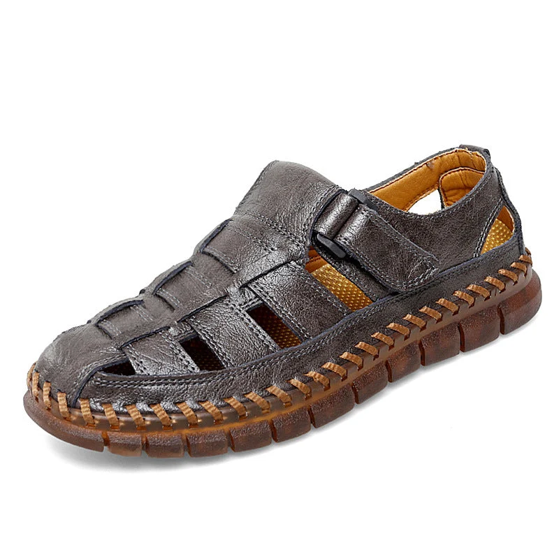 Herren Atmungsaktive Ledersandalen mit komfortablem Klettverschluss Drune