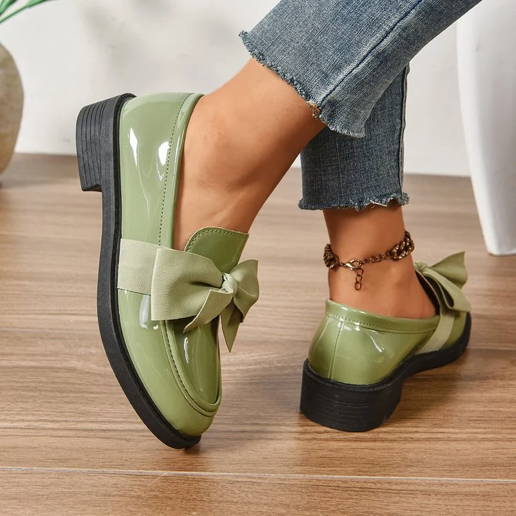 Damen Loafer mit Karo‑Muster und Schleifenapplikation Drune