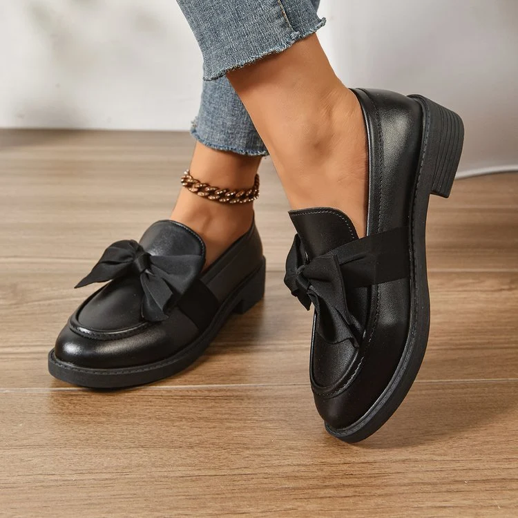 Damen Loafer mit Karo‑Muster und Schleifenapplikation Drune