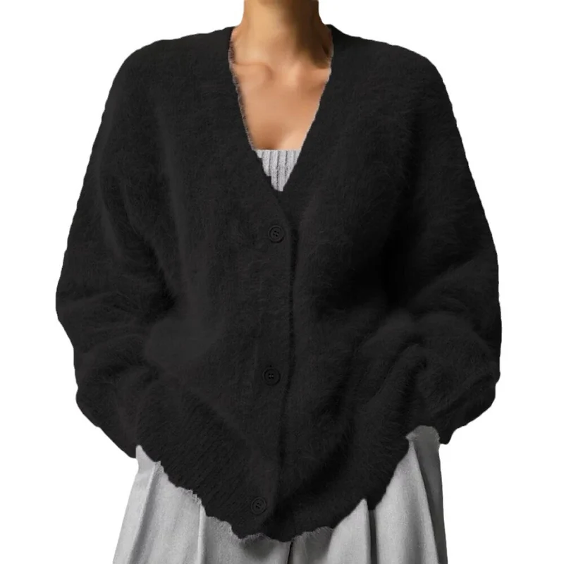 Damen kuscheliger Cardigan aus Mohair-Mix mit Knopfverschluss Drune