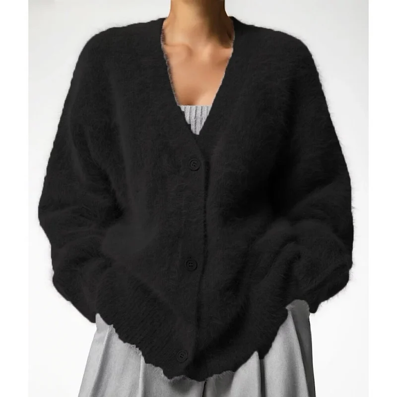 Damen kuscheliger Cardigan aus Mohair-Mix mit Knopfverschluss Drune