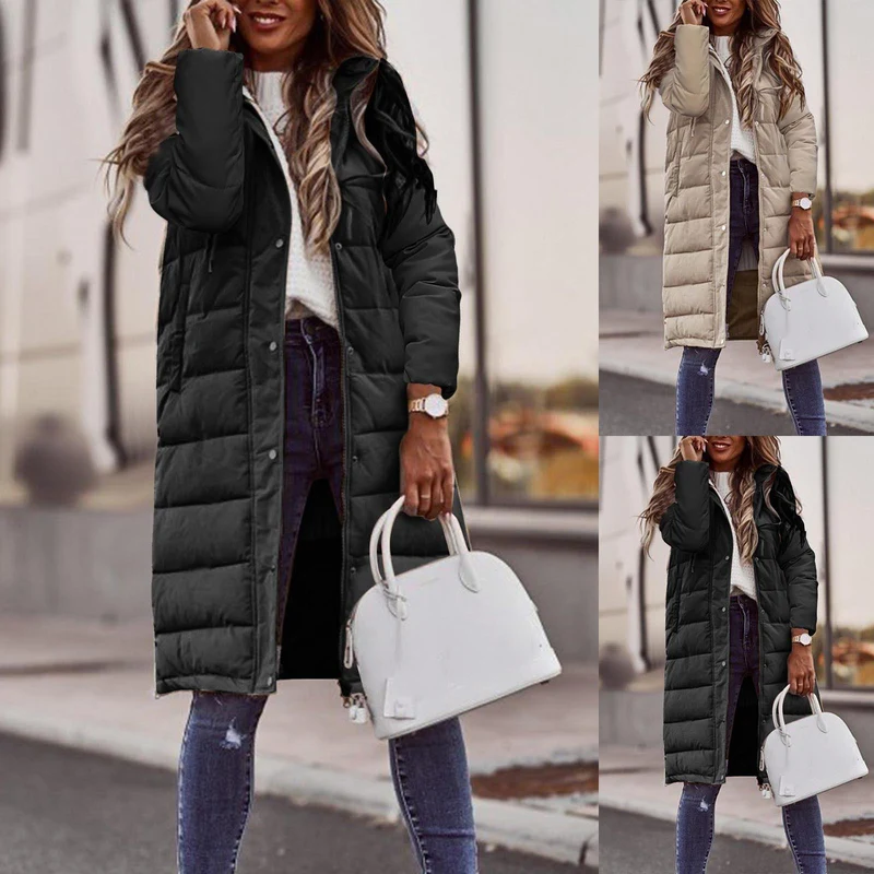Damen Lange Steppjacke mit hohem Kragen und praktischen Taschen Drune