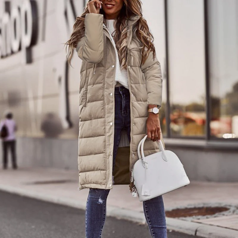 Damen Lange Steppjacke mit hohem Kragen und praktischen Taschen Drune
