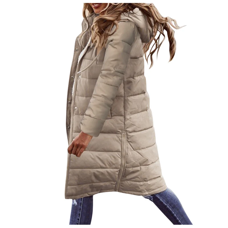 Damen Lange Steppjacke mit hohem Kragen und praktischen Taschen Drune