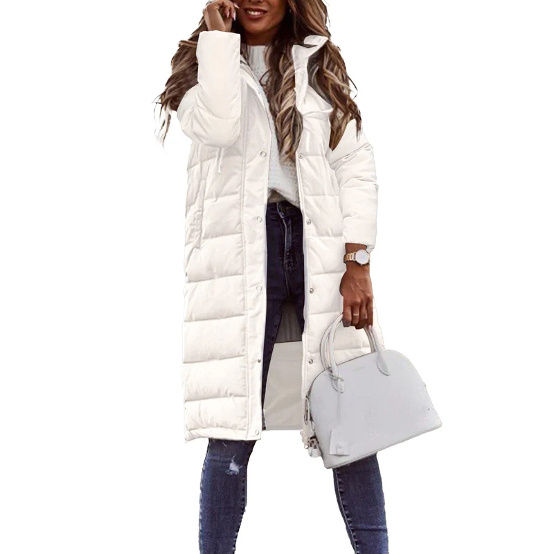 Damen Lange Steppjacke mit hohem Kragen und praktischen Taschen Drune