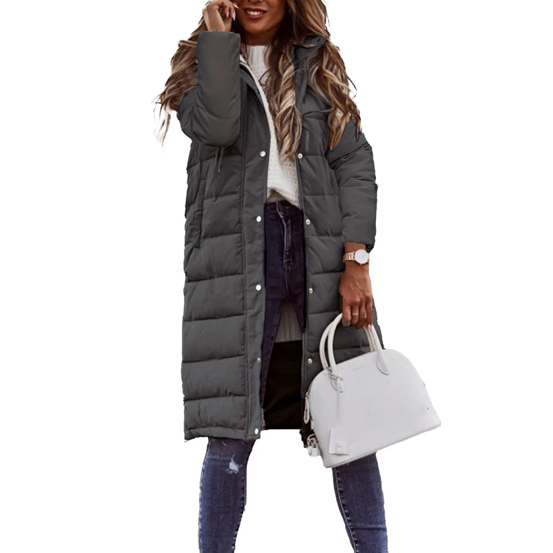 Damen Lange Steppjacke mit hohem Kragen und praktischen Taschen Drune