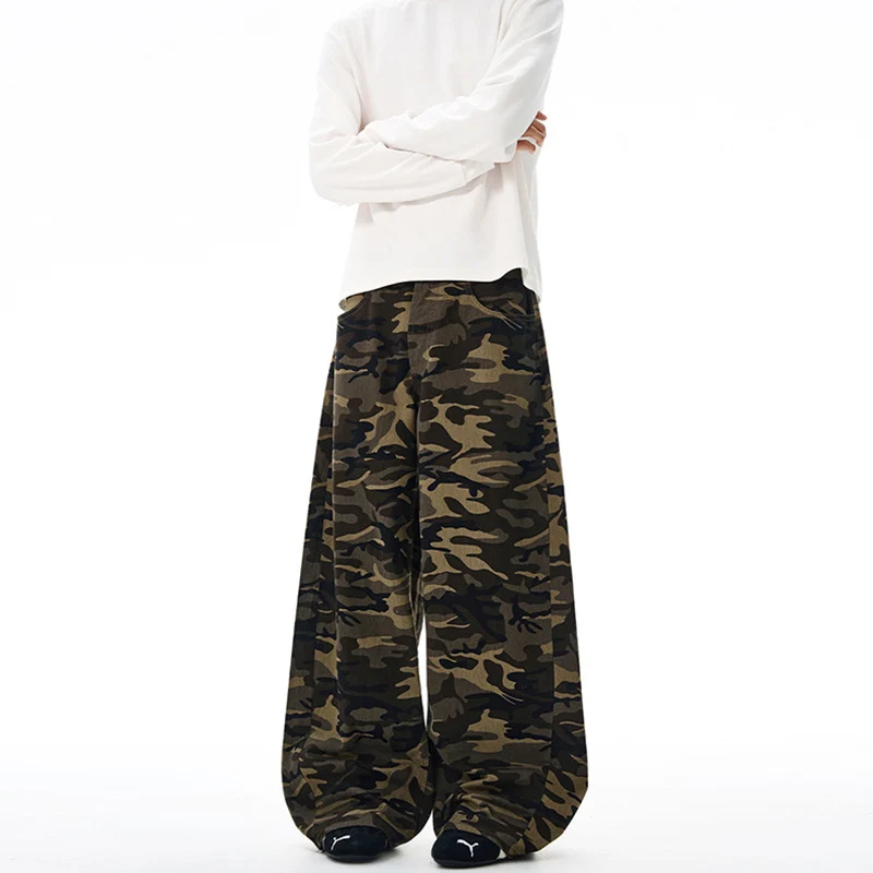 Herren Extralange Camouflage-Palazzo-Hose mit extrem weitem Bein und elastischem Bund Drune