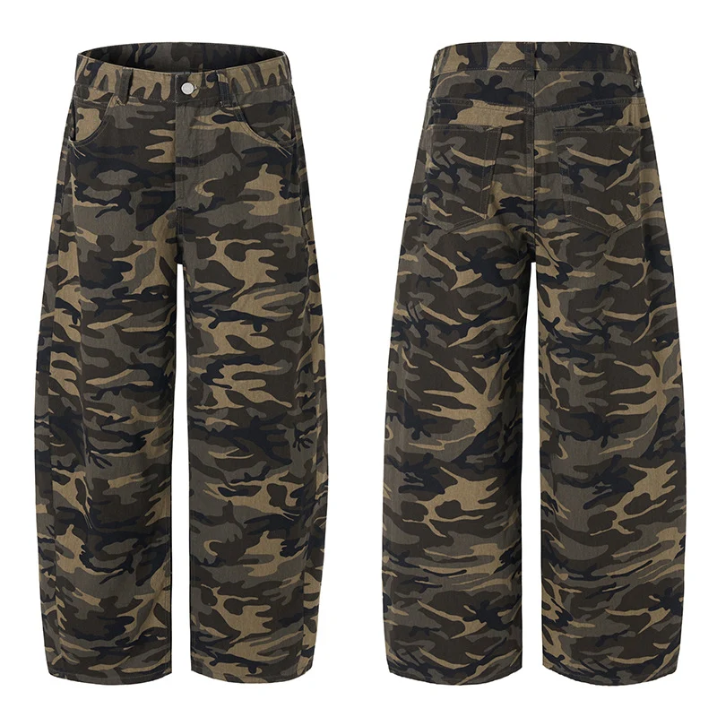 Herren Extralange Camouflage-Palazzo-Hose mit extrem weitem Bein und elastischem Bund Drune