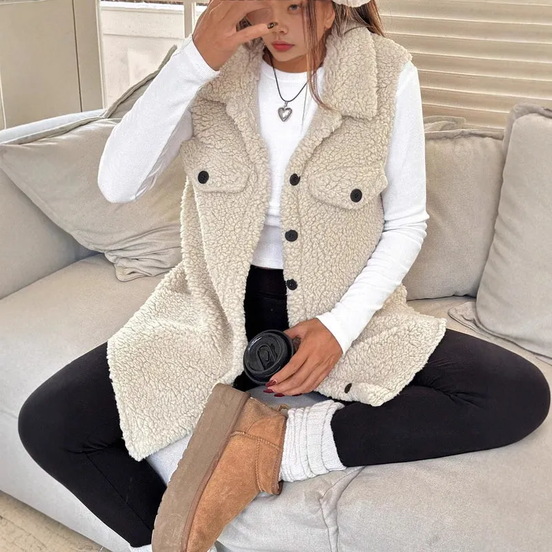 Damen Teddy-Weste mit Taschen Drune