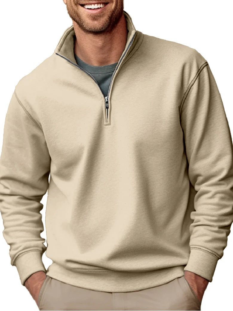 Herren nan Halbzip-Sweatshirt mit Stehkragen und weichem Fleece-Innenfutter Drune