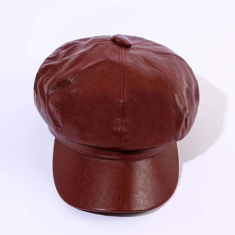 Damen Leder-Baker Boy Cap mit Klassischem Design Drune