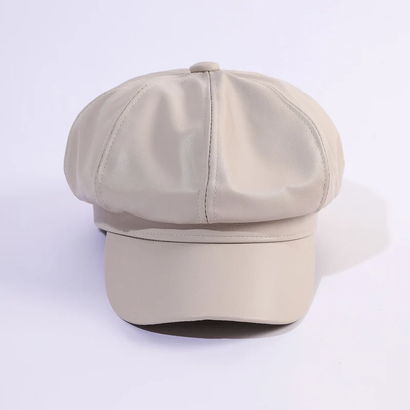 Damen Leder-Baker Boy Cap mit Klassischem Design Drune