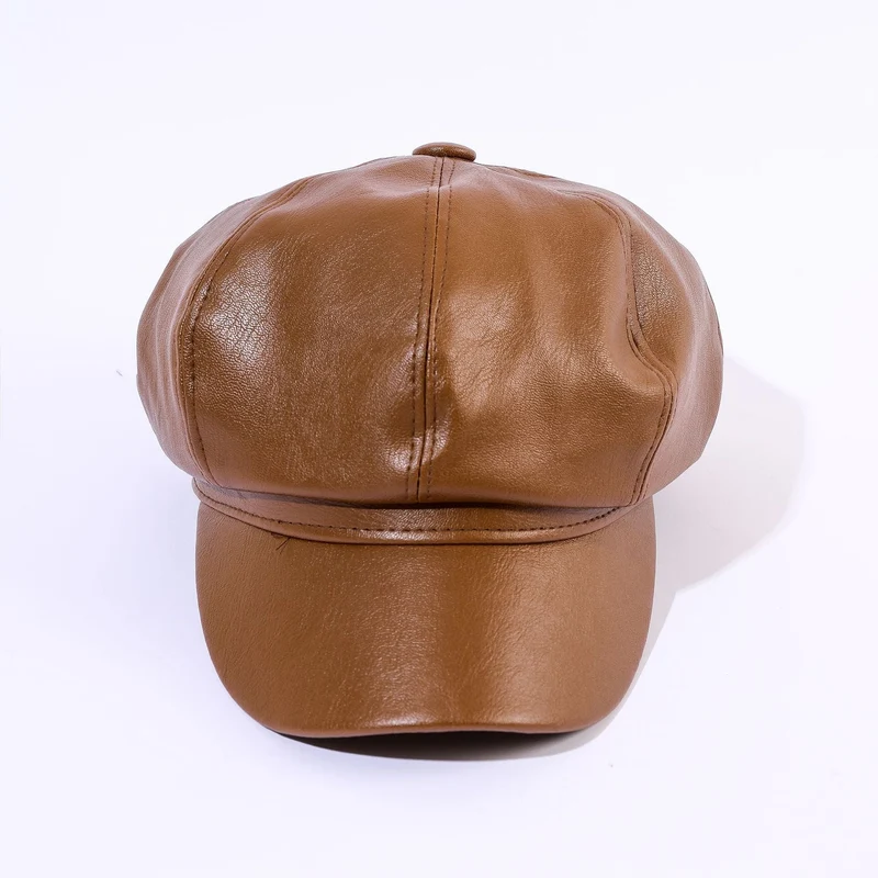 Damen Leder-Baker Boy Cap mit Klassischem Design Drune