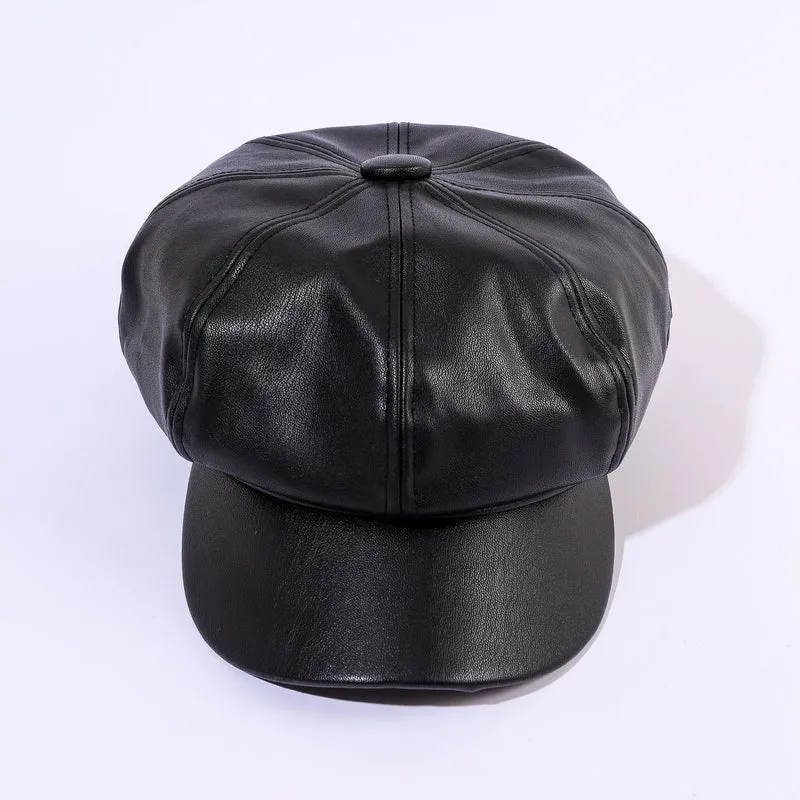 Damen Leder-Baker Boy Cap mit Klassischem Design Drune