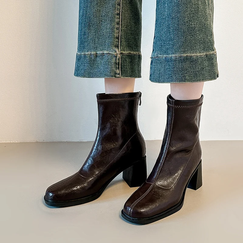 Damen Ankle-Boots mit schlankem Sockenschaft und sculpted Blockabsatz Drune