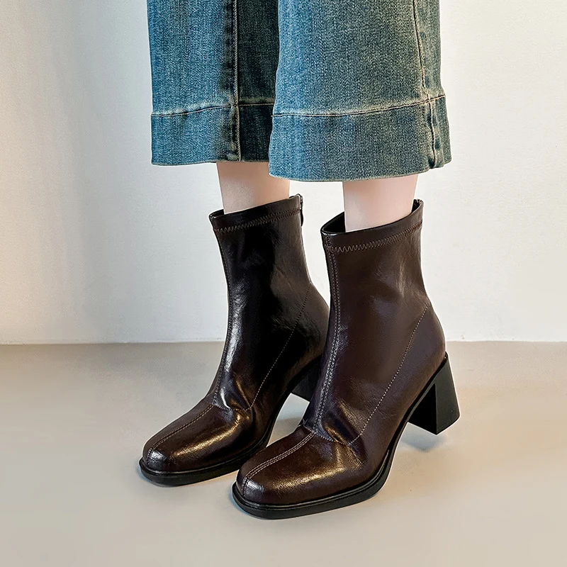 Damen Ankle-Boots mit schlankem Sockenschaft und sculpted Blockabsatz Drune