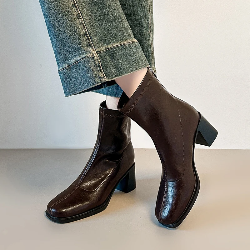Damen Ankle-Boots mit schlankem Sockenschaft und sculpted Blockabsatz Drune