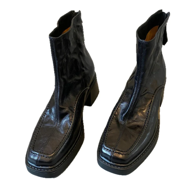 Damen Ankle-Boots im Mokassin‑Moccasin‑Look mit mittlerem Blockabsatz und Rückreißverschluss Drune