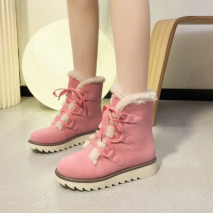 Damen Winterliche Schnür-Boots im Trekking‑Look mit Teddyfutter und gezahnter Keilsohle Drune