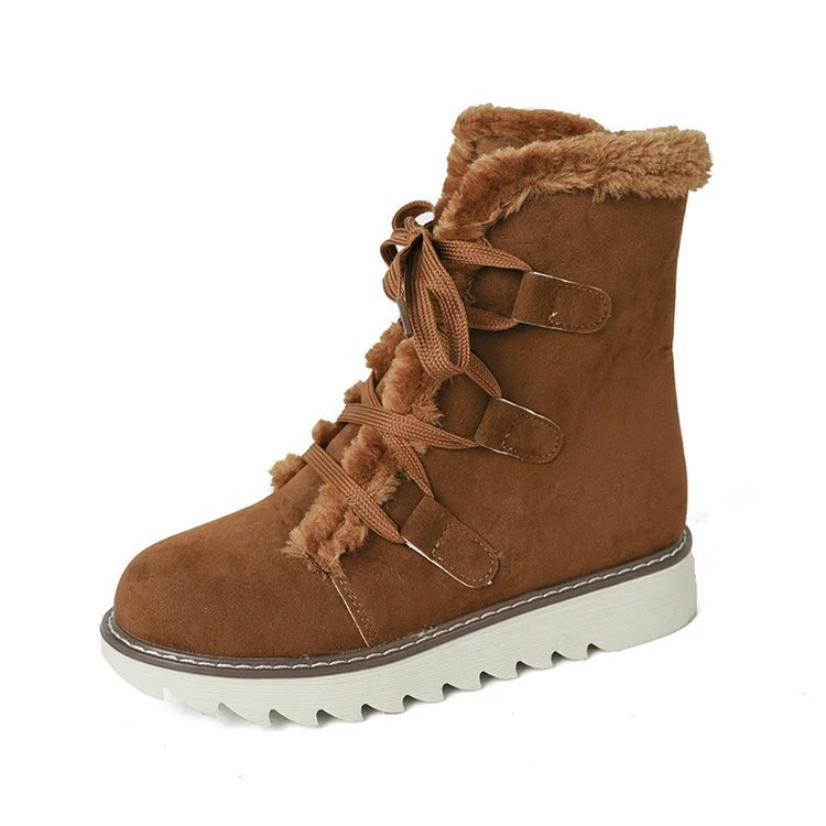Damen Winterliche Schnür-Boots im Trekking‑Look mit Teddyfutter und gezahnter Keilsohle Drune