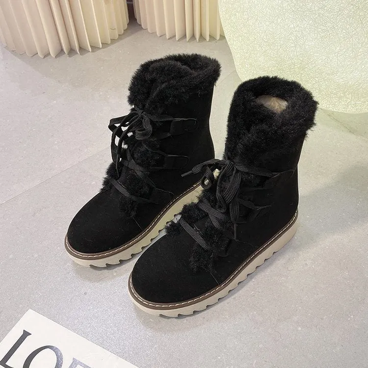 Damen Winterliche Schnür-Boots im Trekking‑Look mit Teddyfutter und gezahnter Keilsohle Drune