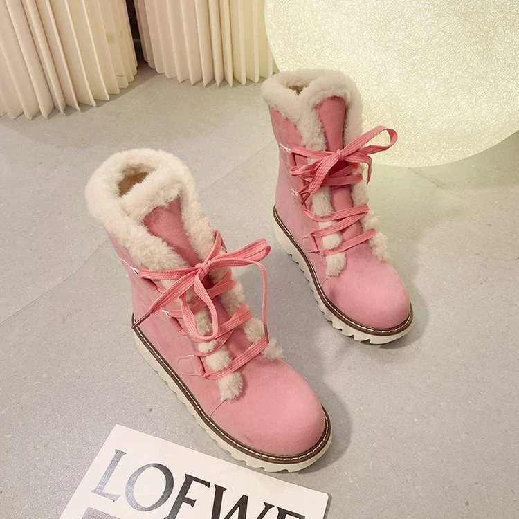 Damen Winterliche Schnür-Boots im Trekking‑Look mit Teddyfutter und gezahnter Keilsohle Drune