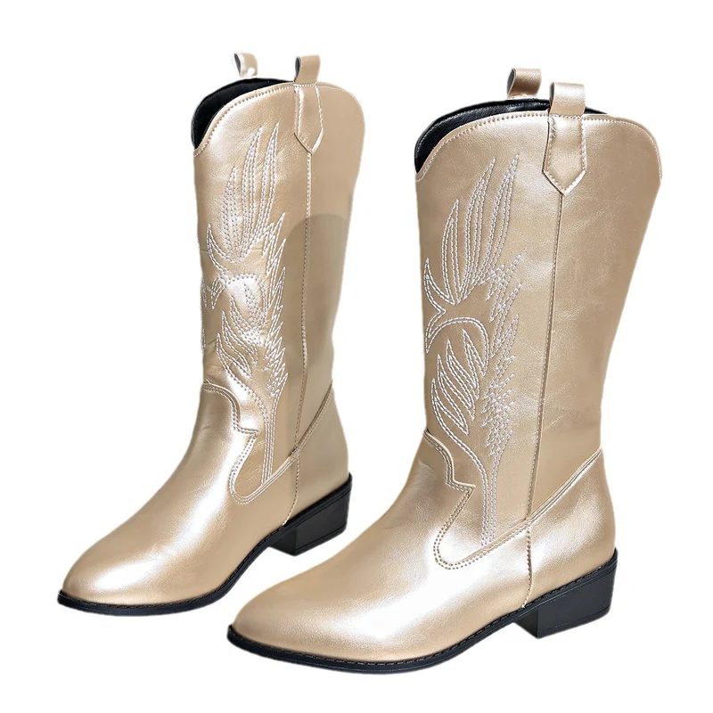 Damen Western-Stiefel mit Stickerei und mittlerem Blockabsatz Drune