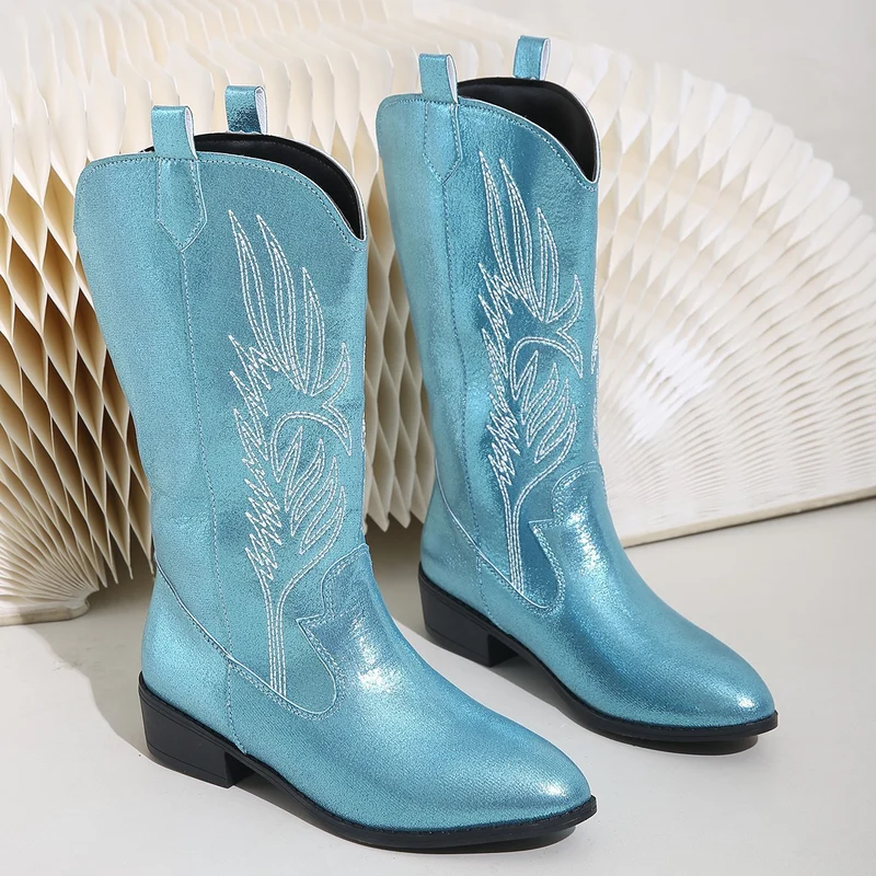 Damen Western-Stiefel mit Stickerei und mittlerem Blockabsatz Drune