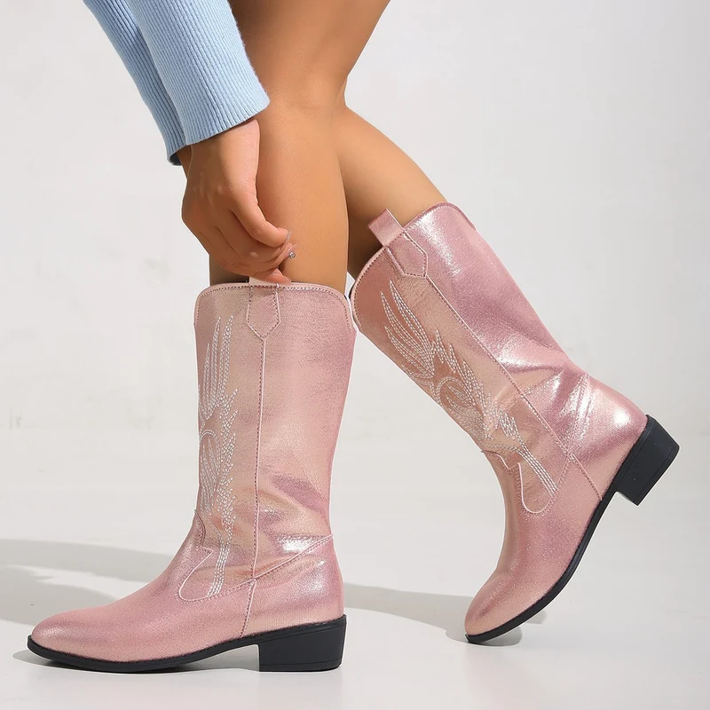 Damen Western-Stiefel mit Stickerei und mittlerem Blockabsatz Drune