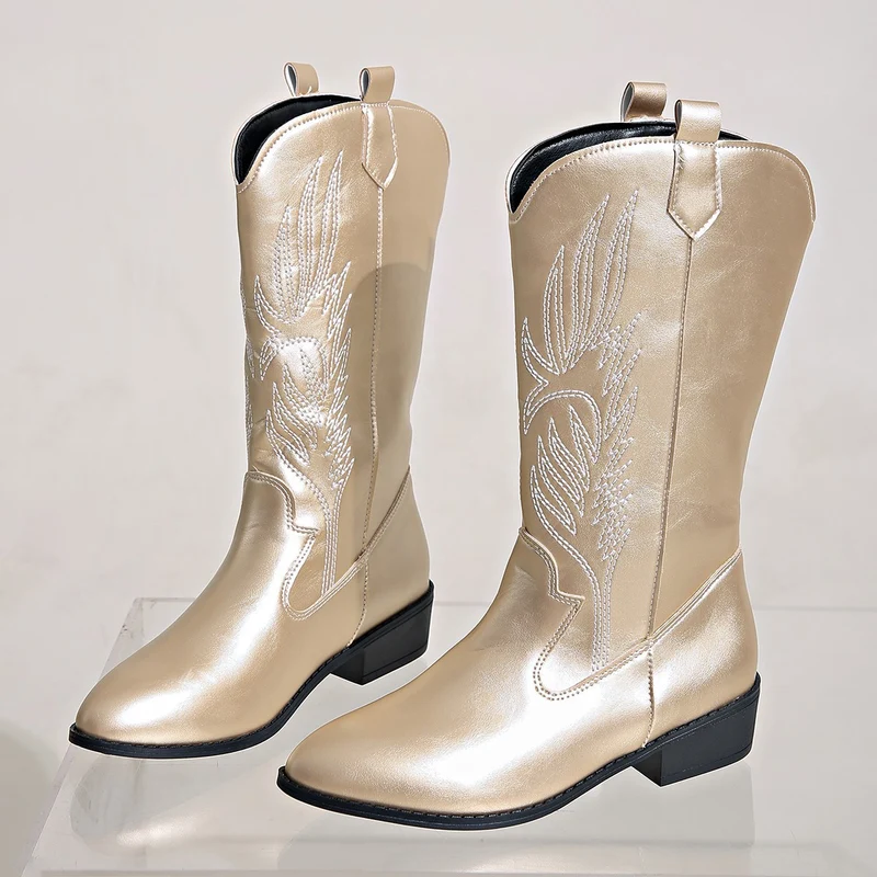Damen Western-Stiefel mit Stickerei und mittlerem Blockabsatz Drune