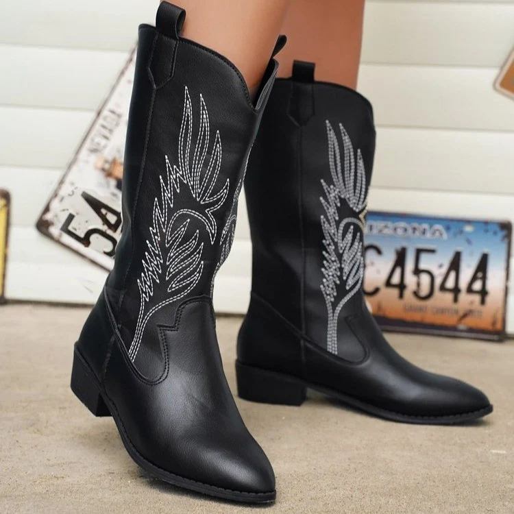 Damen Western-Stiefel mit Stickerei und mittlerem Blockabsatz Drune