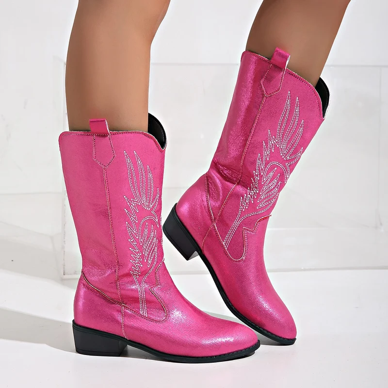 Damen Western-Stiefel mit Stickerei und mittlerem Blockabsatz Drune