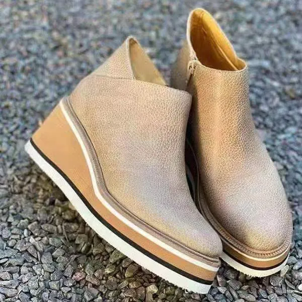Damen Wedge‑Ankleboots mit ergonomischem Plateau‑Keil, Schlupf‑Design und profilierter Laufsohle Drune