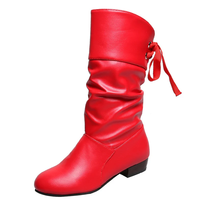 Damen Wadenhohe Stiefel mit gerafftem Schaft, Satin‑Schleife und niedrigem Blockabsatz Drune