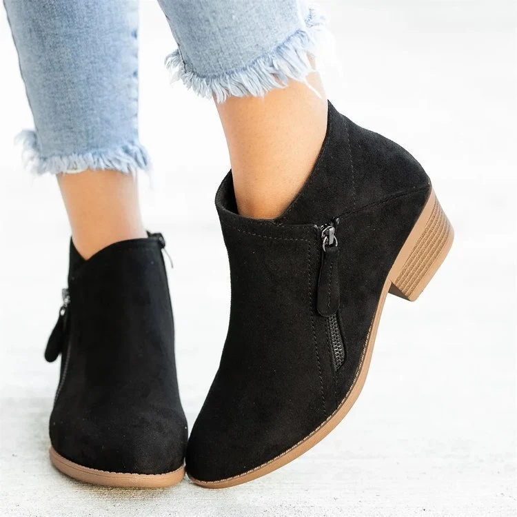 Damen Veloursoptik Ankleboots mit seitlichem Reißverschluss und breitem Blockabsatz Drune