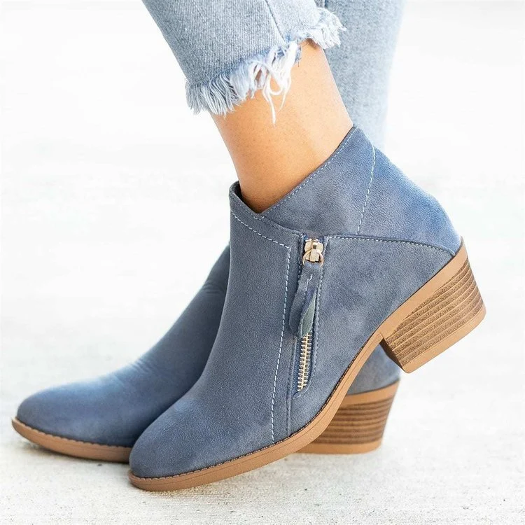 Damen Veloursoptik Ankleboots mit seitlichem Reißverschluss und breitem Blockabsatz Drune