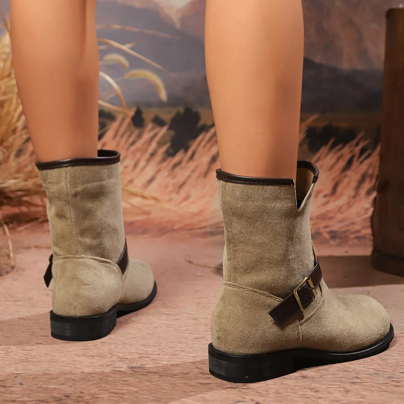 Damen Velours-Ankleboots mit Ziergurt und Schnallenakzent Drune