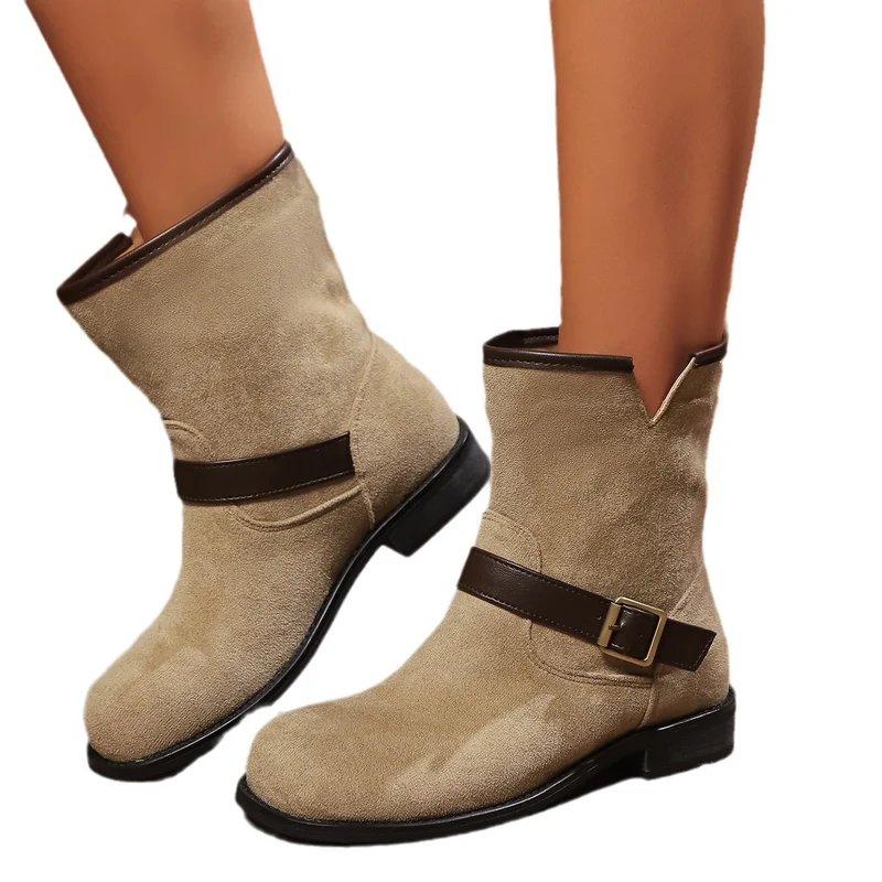 Damen Velours-Ankleboots mit Ziergurt und Schnallenakzent Drune