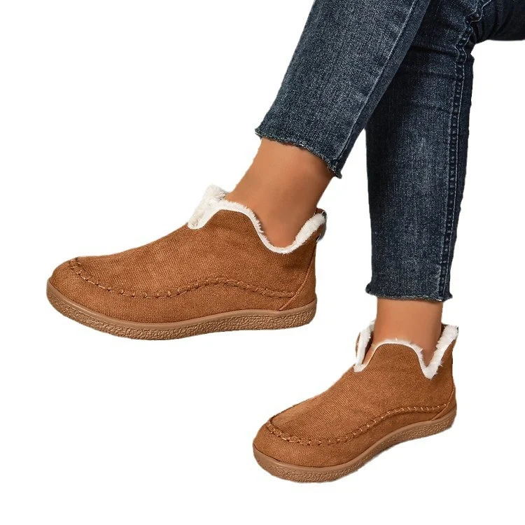 Damen Thermo‑Mokassin‑Slipper mit hohem Schaftkragen, handgenähter Ziernaht und flexibler Profilsohle Drune